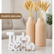 Kit Decorativo Tudo Aqui Já Foi Um Sonho + 2 Vasos com Hastes de Trigo – Decoração Fé Luxo