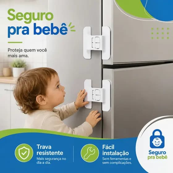Trava de Segurança De Geladeira Gavetas Multiuso Adesiva Protetor Infantíl Fechadura Armário