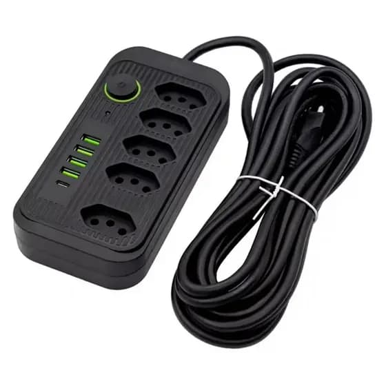 Extensão BMAX BM‑8696B 2 m – Régua + 5 Tomadas + 4×USB + 1×USB TIPO‑C