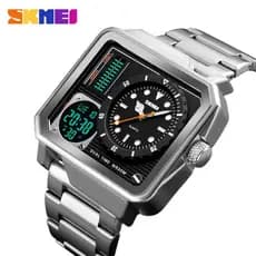 Relógio Masculino Skmei 1392 Digital  Esportivo Quadrado  com Duplo Display À Prova D’Água em Aço