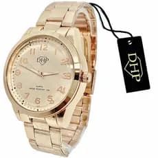 Relógio Feminino Dourado Rosé Original DHP À Prova D'Água Luxo Elegante