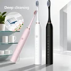 Escova Elétrica Ultrassônica IPX7 à Prova d'Água · Limpeza Profunda 360° · Com Cabeça Substituível