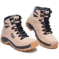 Bota  Coturno Cat Arizona Bege Couro Legitimo