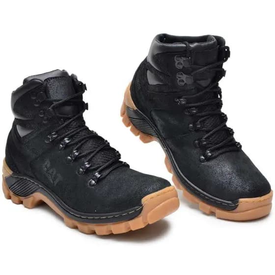 Bota  Coturno Cat Arizona Preto Couro Legitimo