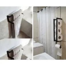 kit para banheiro, porta toalhas mais porta papel higiênico.