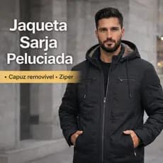 Jaqueta Masculina Sarja Forrada Peluciada Capuz Removível Luxo Frio Intenso