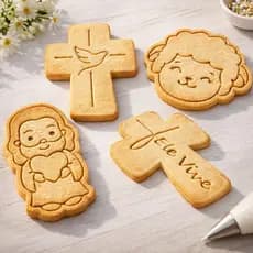 Kit Cortador Marcador - Com Puxador - Forma Biscoito Cookie PÁSCOA CRISTÃ - Cordeiro - Jesus - Ele Vive 01 - 4pçs