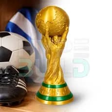 Taça Copa do Mundo 3D Realista Dourada e Verde | Troféu Decorativo Futebol Alta Qualidade