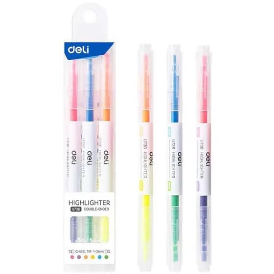 Caneta Marca Texto Highlighter 2 Pontas 6 Cores - Deli