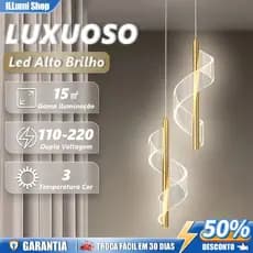 (3 cores em 1 luz)Lustre Pendente Luminária de Teto Led Dourado Minimalista Moderno Decoração sala estar quarto