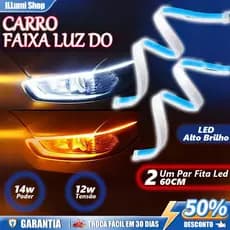 Kit 2 peças Fita LED Automotiva 60cm DRL 3000k/6000k Flexivel Farol E Seta