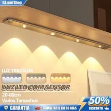 Smart Luminária LED 60cm,3 Cores Reguláveis,Lâmpada Sensor De Movimento,USB Recarregável para Cozinha Closet Quarto