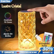 Luminária De Mesa De Cristal LED,16 Cores De Luz Com Controle Remoto,Cristal Romântico Projetor Mesa