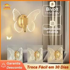 Luminária Arandela Borboleta Dourada LED de Parede 3 Tons de Luz iluminação interna Bivolt