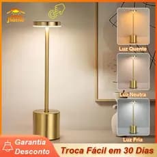 Luminária de Mesa Touch Abajur Cabeceira Escrivaninha LED 3 em 1 Recarregável Tipo C Preto Dourado