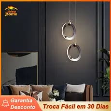 Lustre Pendente Luminária Anel LED Luz Preto Dourado Minimalista para Sala Quarto Cozinha