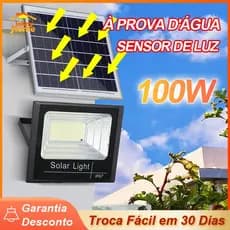 Luz Refletor Solar Placa 100w Holofote Led IP67 Prova Dágua- Iluminação Externa Eficiente e Sustentável
