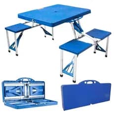 Mesa Camping Praia Com 4 Cadeiras Dobravel Vira Maleta Portatil Mesinha Picnic Pesca Estudo Crianças Com Banquinhos