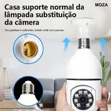 Câmera Wi-Fi de 360° panorâmica, 1080P HD, interface com rosca, rastreamento automático, interior/exterior.