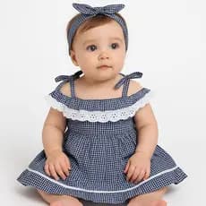 Vestido Infantil Bebê Menina Jéssica com Tiara Roupas Algodão