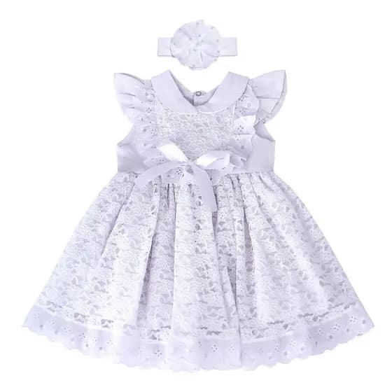 Vestido Infantil Bebê Menina Larissa com Tiara Roupas Algodão
