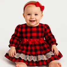 Vestido Infantil Bebê Manga Longa Festa Junina 100% Algodão com Renda