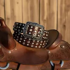 Cinto feminino Strass com Ilhós – Estilo Muladeiro COURO LEGÍTIMO!  LINDÍSSIMO