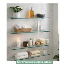 KIT 4 PRATELEIRAS RETA DE VIDRO BANHEIRO 50X15 8 MM INCOLOR
