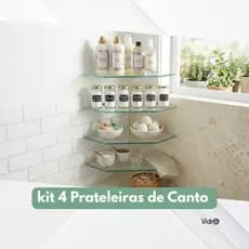 KIT 4 PRATELEIRAS DE VIDRO BANHEIRO CANTO  25X25 6MM INCOLOR