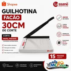 Guilhotina Facão 30cm A4 Profissional Corta 15 Folhas Alta Precisão Papel LASSANE