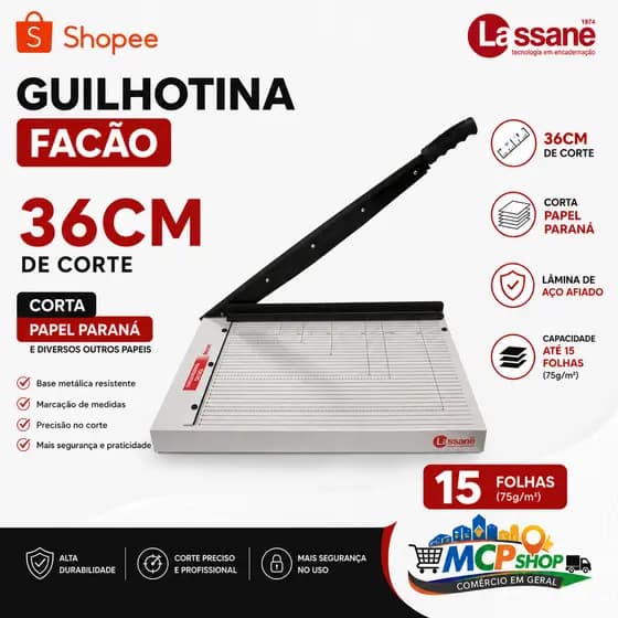 Guilhotina 36cm Papel A4 Lassane Ofício Manual Profissional Corta 15 Folhas Alta Precisão