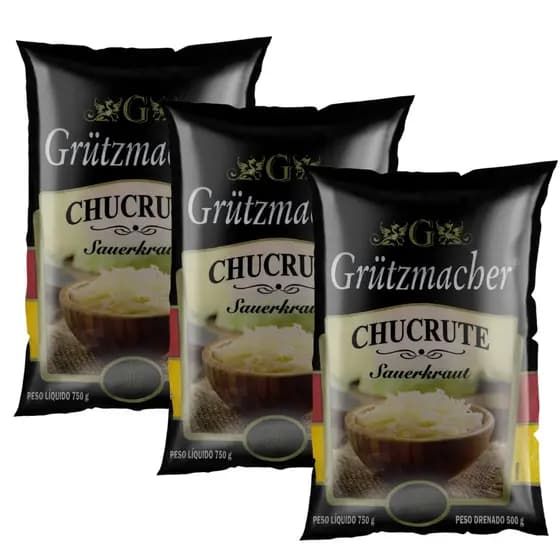KIT 3 Chucrute Conserva Repolho Fermentado Grutzmacher Pacote