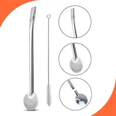 Bomba de Chimarrão Erva Mate em Inox Bocal Duplo 23cm