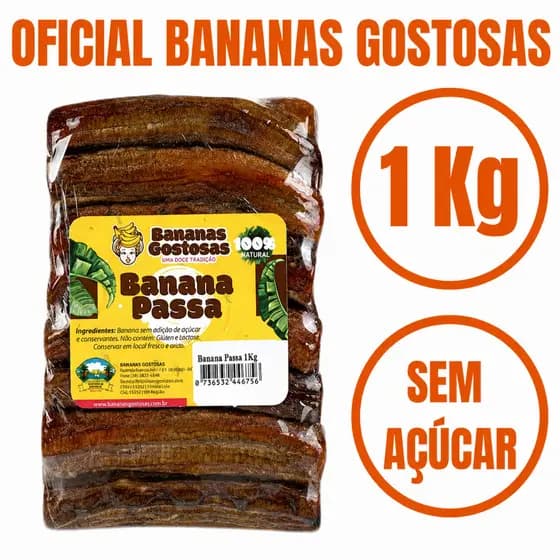 Bananas Gostosas 1 Kg Banana Passa Desidratada Natural/Sem Açúcar