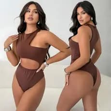 Body Suplex Feminino Assimétrico Ombro Só Geométrico Mula Manca Forro Duplo Vazado
