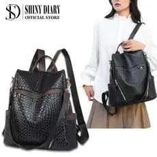 Mochila feminina reforçada em couro PU alta qualidade média espaçosa com alça de ombro escolar