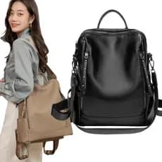 ShinyDiary Preto Mochila Feminina de Couro PU Premium, Média Impermeável Bolsa, Desmontável Alça