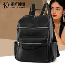Mochila feminina cor sólida couro grande capacidade zíper duplo leve design de luxo nova bolsa