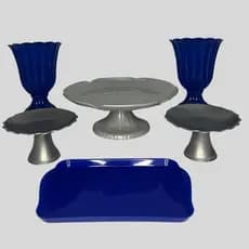 Kit festa Elegance 6pç Suporte de Doces Vasos Azul Royal Prata Boleira Bandeja Mesa ESCOLHA SUA COR