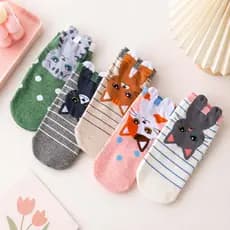 Kit 5 Meias Femininas Curtas Estilo Coreano Kawaii Gatinho Viral Tendência Tiktok