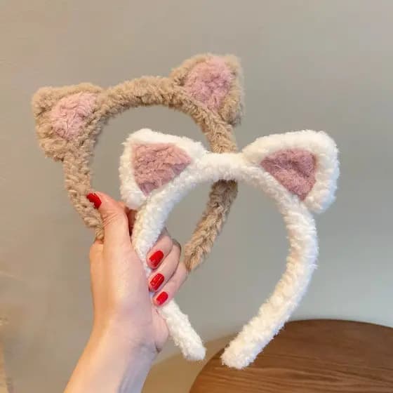 Tiara Gatinho Pelúcia Coreana Kawaii Orelhas Felpudas Fofa