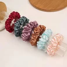 Kit 6 Scrunchies De Cetim Finos Estilo Coreano Elástico Para Cabelo