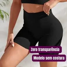 Short Academia Fitness Feminino Canelado Cintura Alta Empina Bumbum