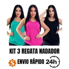 kit com 3 Regata Feminina Dryfit em Poliamida