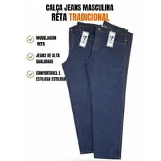 Kit 2 Calças Jeans Masculinas Tradicional Corte Reto