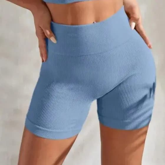 Short Academia Fitness Feminino Canelado Cintura Alta Empina Bumbum