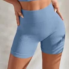Short Academia Fitness Feminino Canelado Cintura Alta Empina Bumbum