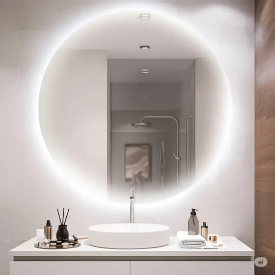 Espelho Redondo 60x60 Lapidado Led 3 Cores Luz Indireta Decorativo Luxo