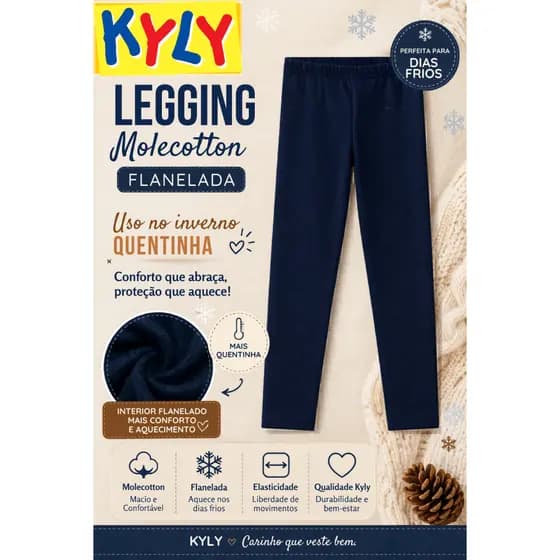 Calça Legging Molicotton Basica Flanelada Inverno Meninas Kyly 01 ao 16