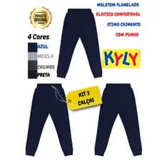 KIT 3 Calças Infantil Moletom Flanelada Com Punho Kyly 01 ao 16